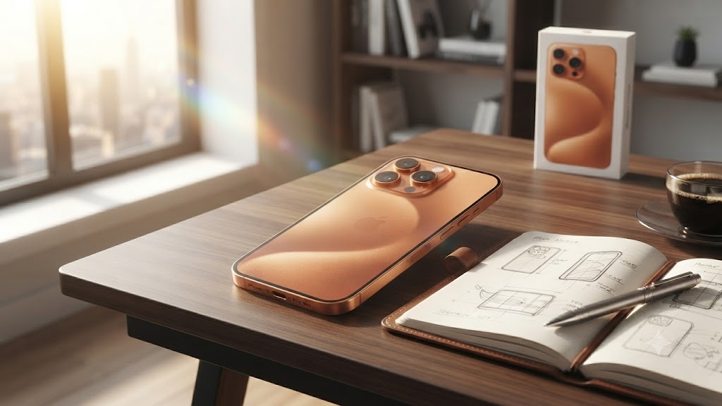 Apple iPhone 17 Pro Max smartphone and accessories displayed on a table