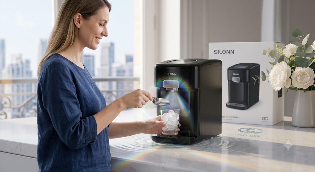 Silonn Nugget Ice Maker Review: 5 Things to Know About Pellet Ice 3 Close-up of soft chewable nugget ice texture in a glass for Silonn review