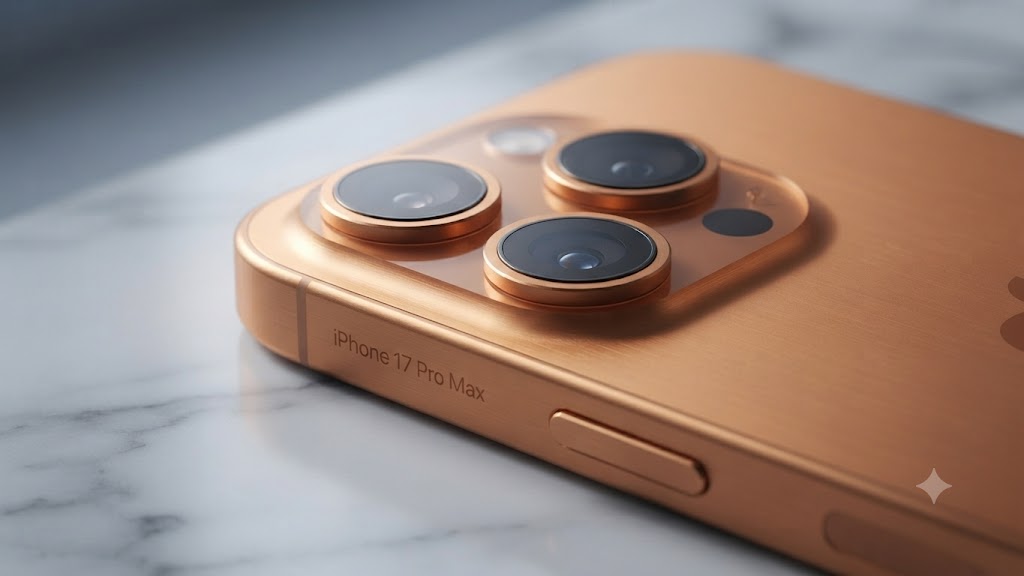 Apple iPhone 17 Pro Max smartphone and accessories displayed on a table