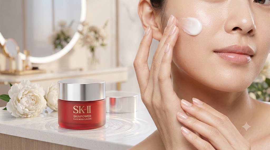 Close-up of a woman applying facial cream onto her cheek for a glowing and hydrated skin complexion.