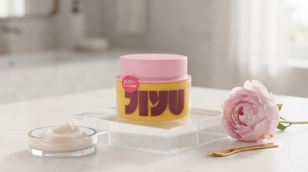 Unlock Youthful Radiance: Why the JIYU NAD+ Hydrating Face Moisturizer is Taking K-Beauty by Storm 2 JIYU NAD+ Hydrating Face Moisturizer product packaging and cream jar displayed on a surface