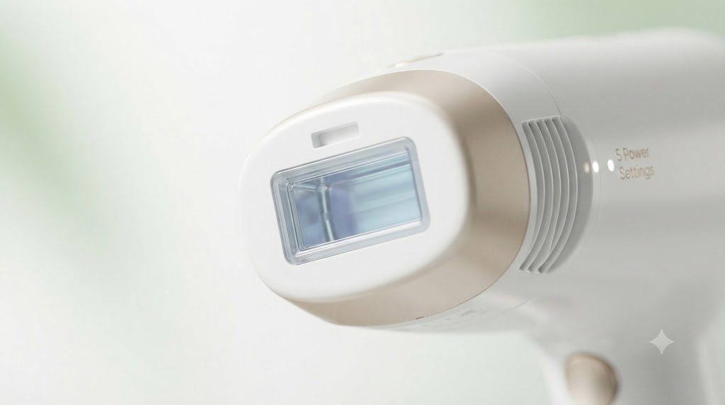 Say Goodbye to Salon Spends: Why the Nood™ Flasher Pro + Serum is the Ultimate At-Home Hair Removal Breakthrough 3 Nood Flasher Pro IPL Laser Hair Removal Device treatment window and skin sensor closeup